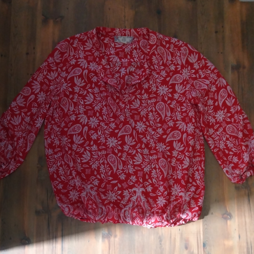 Pink Rose Red Paisley Floral Blouse